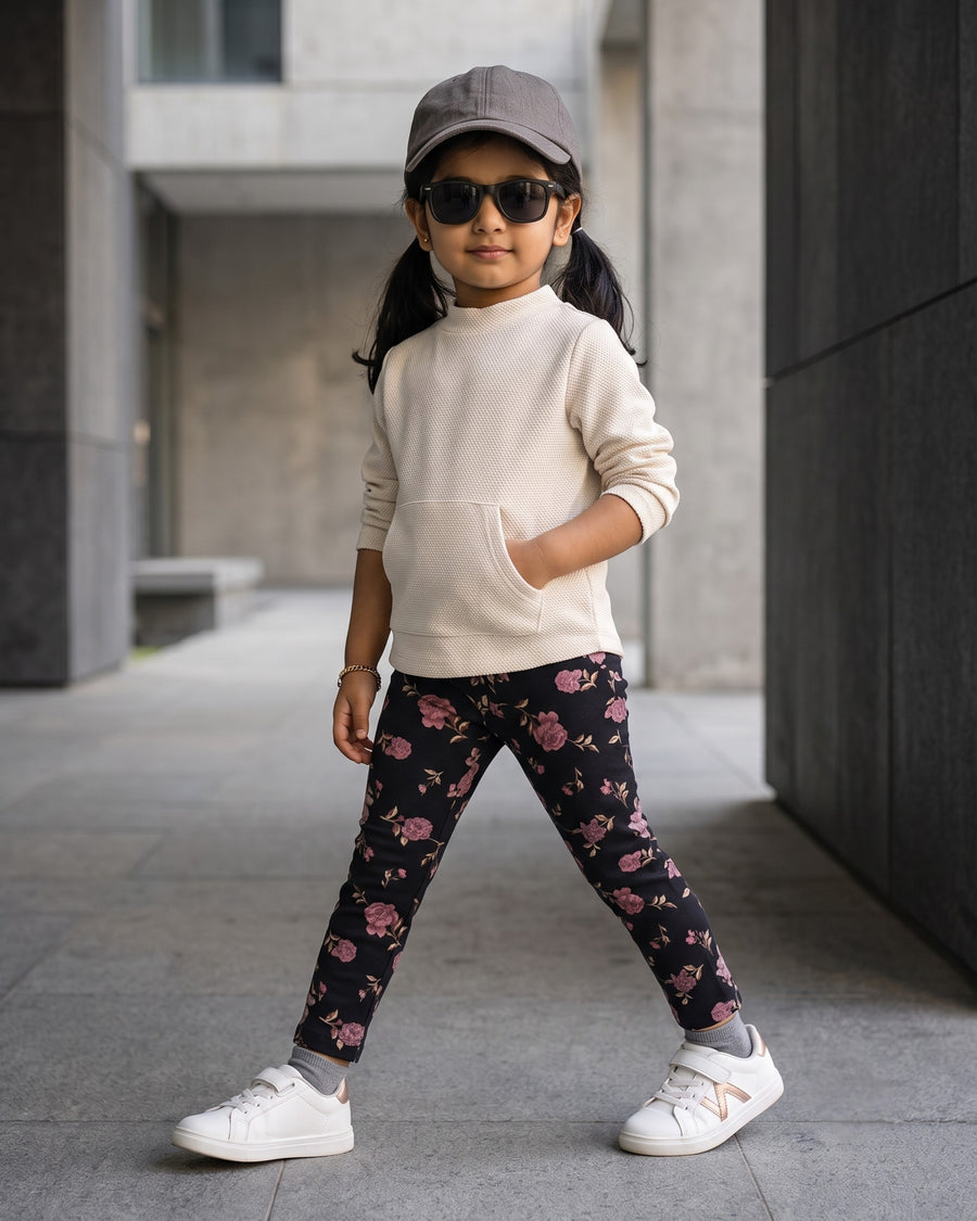 Rosy Night | Printed Girls Leggings