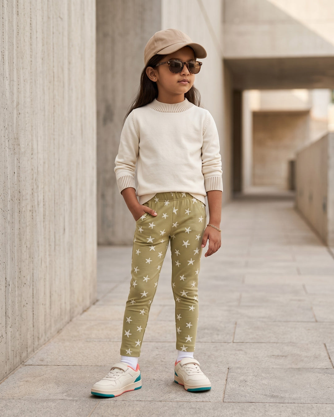 Sage Stars | Printed Girls Leggings
