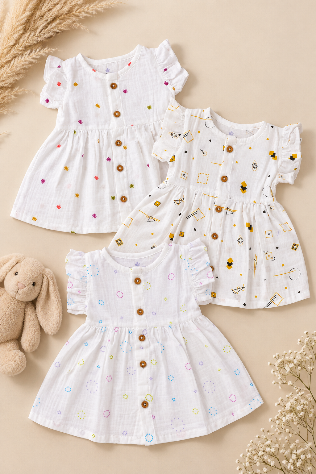 Maple Story | Organic Muslin Frill Sleeve Baby Frock