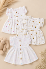 Celestial Trio | Organic Muslin Frill Sleeve Baby Frock