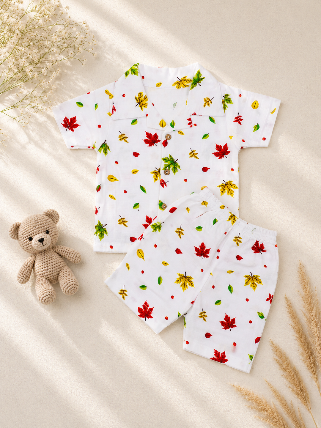 Autumn Breeze | Organic Muslin Collar Shirt & Shorts Set