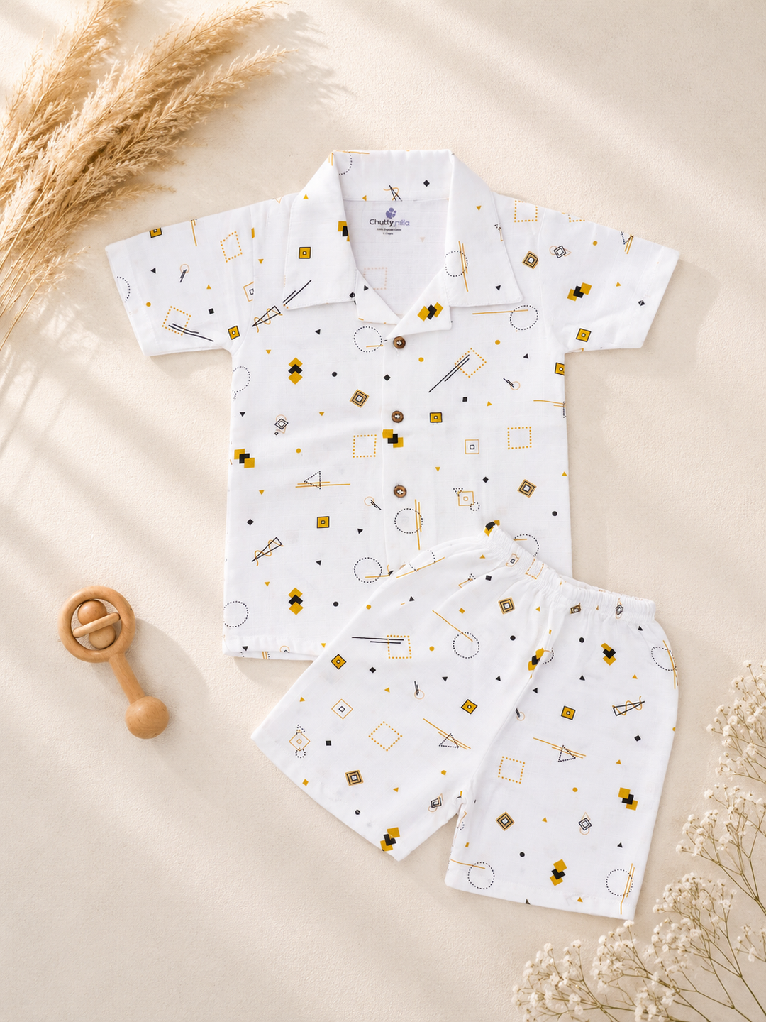 Autumn Breeze | Organic Muslin Collar Shirt & Shorts Set