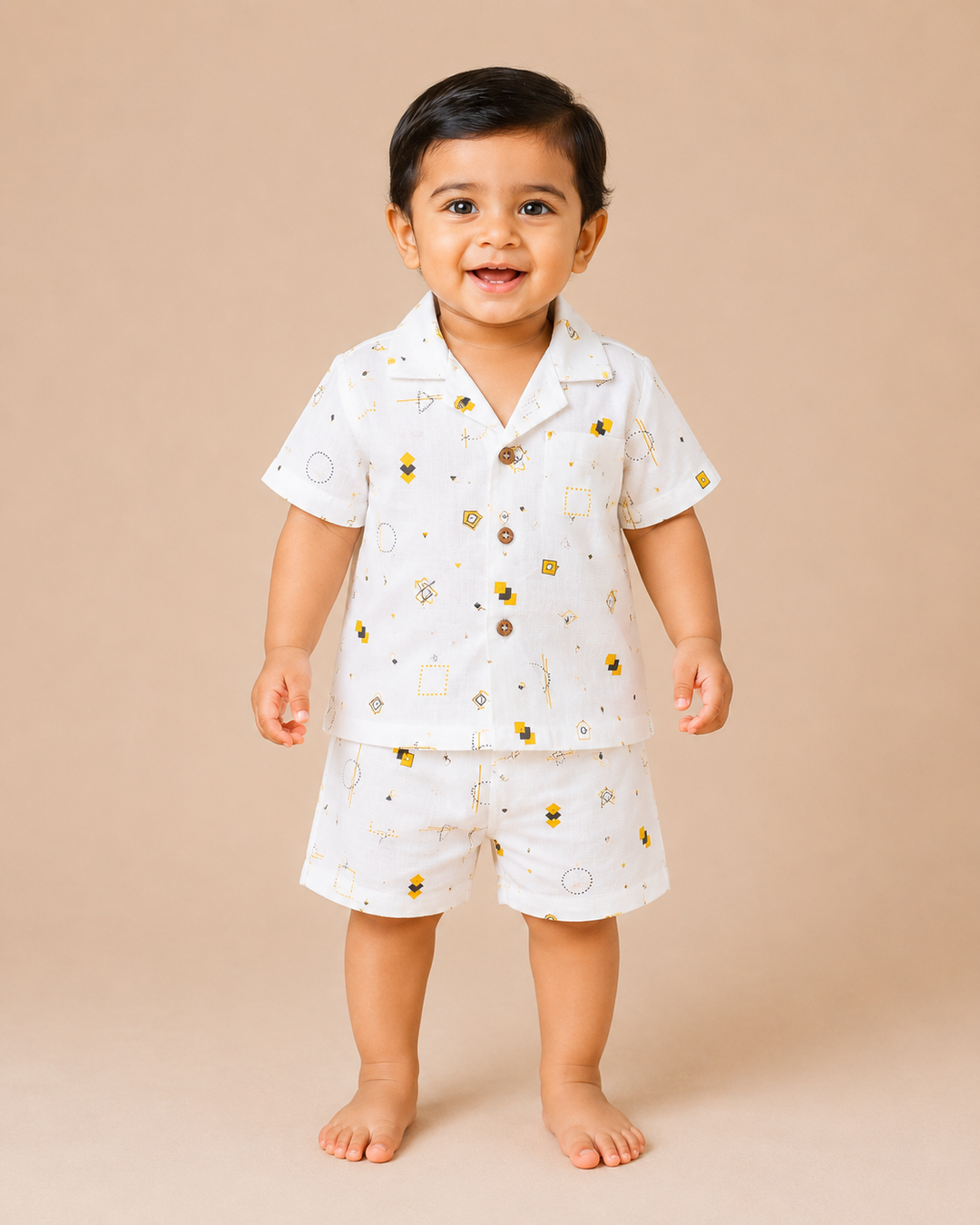 Autumn Breeze | Organic Muslin Collar Shirt & Shorts Set