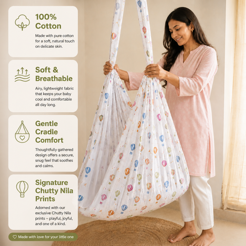 Aira | Printed Cotton Baby Thottil with Net