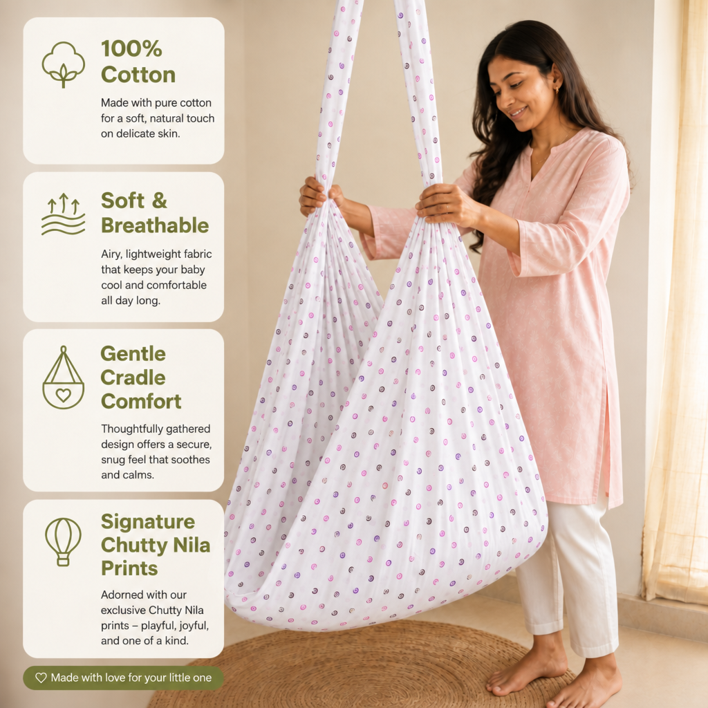 Cradle | Printed Cotton Baby Thottil with Net