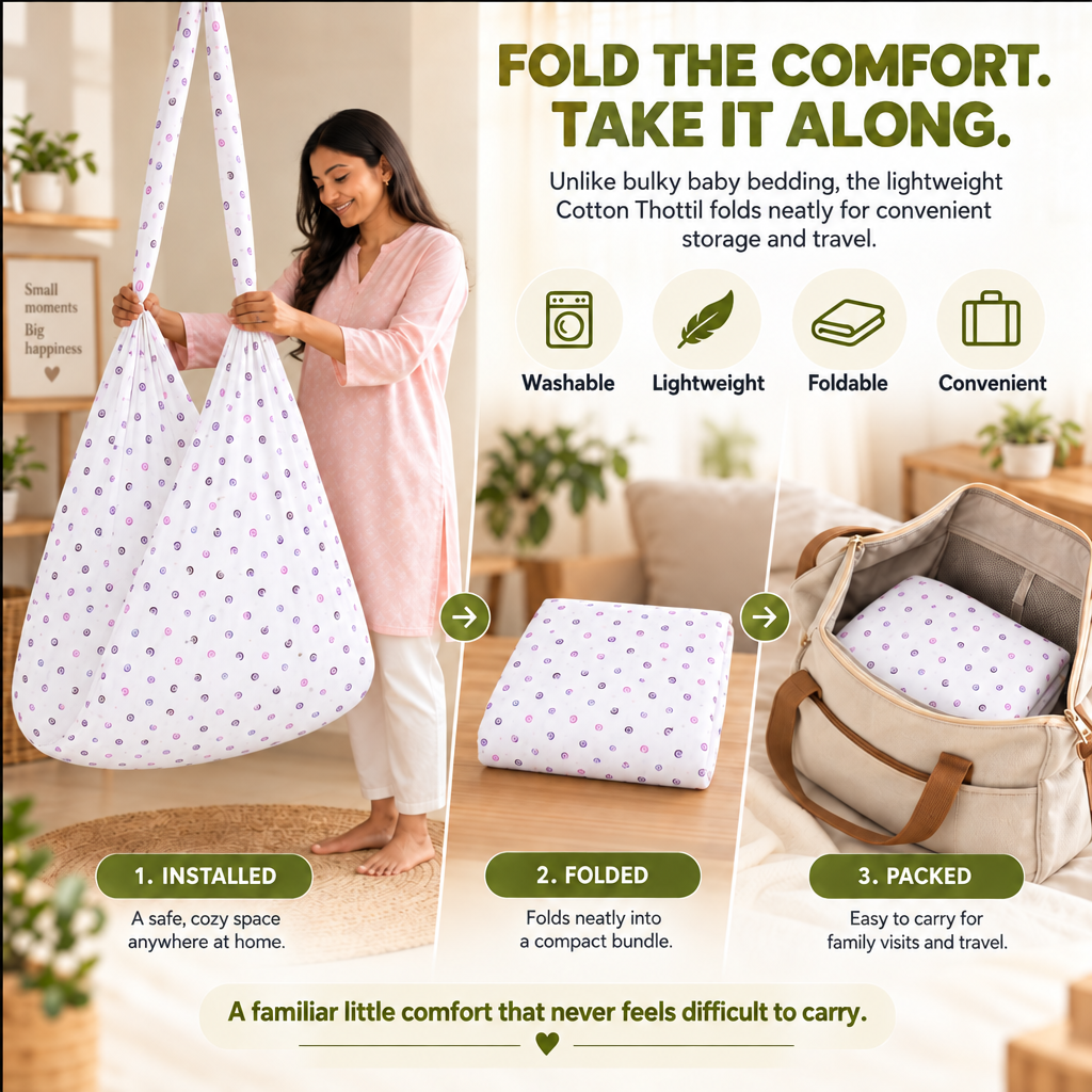 Cradle | Printed Cotton Baby Thottil with Net