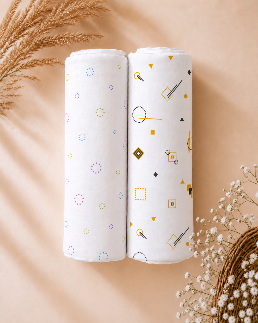 Dancing Dots | Organic Muslin Baby Swaddle (GOTS Certified)