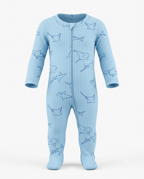 Blue Whale | Ribbed Baby Jumpsuit with Feet