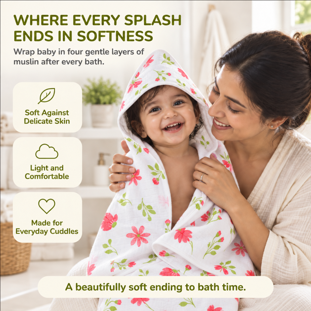 Wild Petals | Muslin Hooded Baby Towel