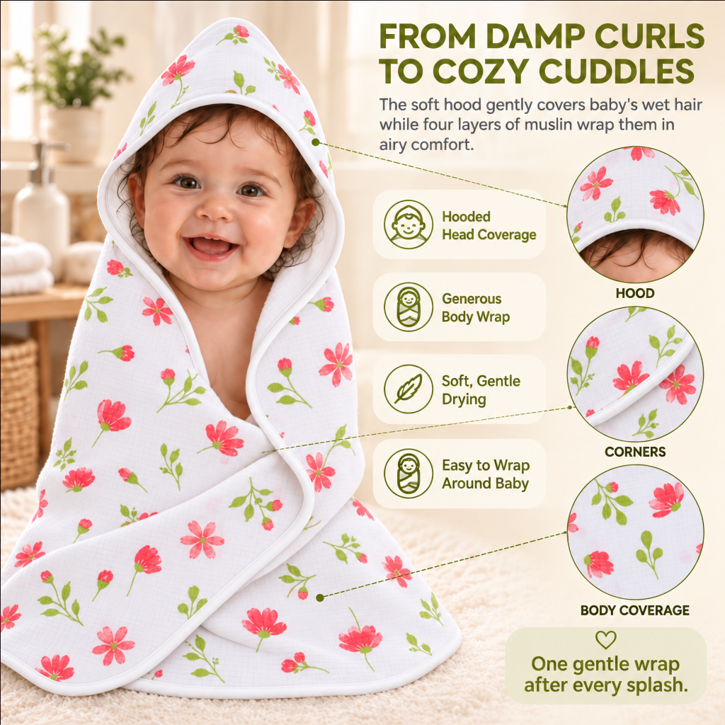 Wild Petals | Muslin Hooded Baby Towel