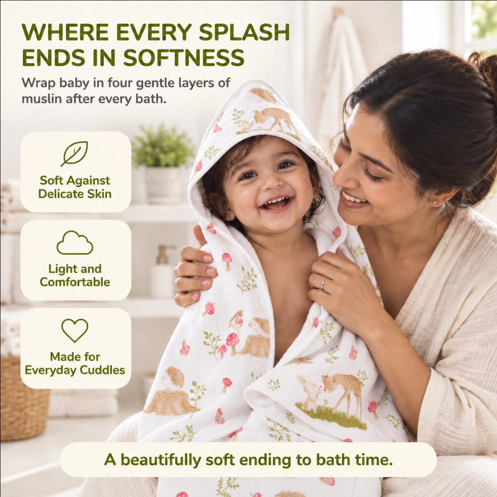 Woodland Friends | Muslin Hooded Baby Towel