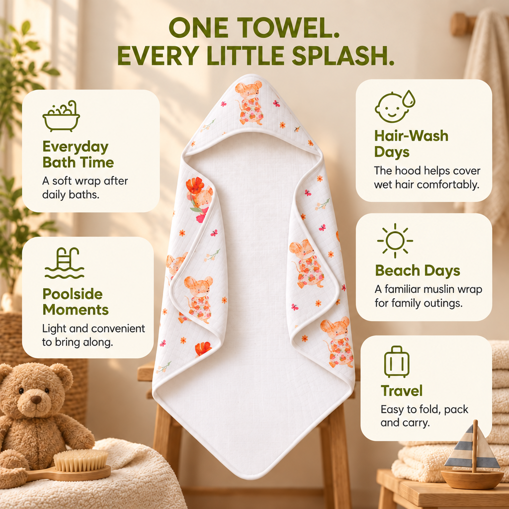 Tiny Whiskers  | Muslin Hooded Baby Towel