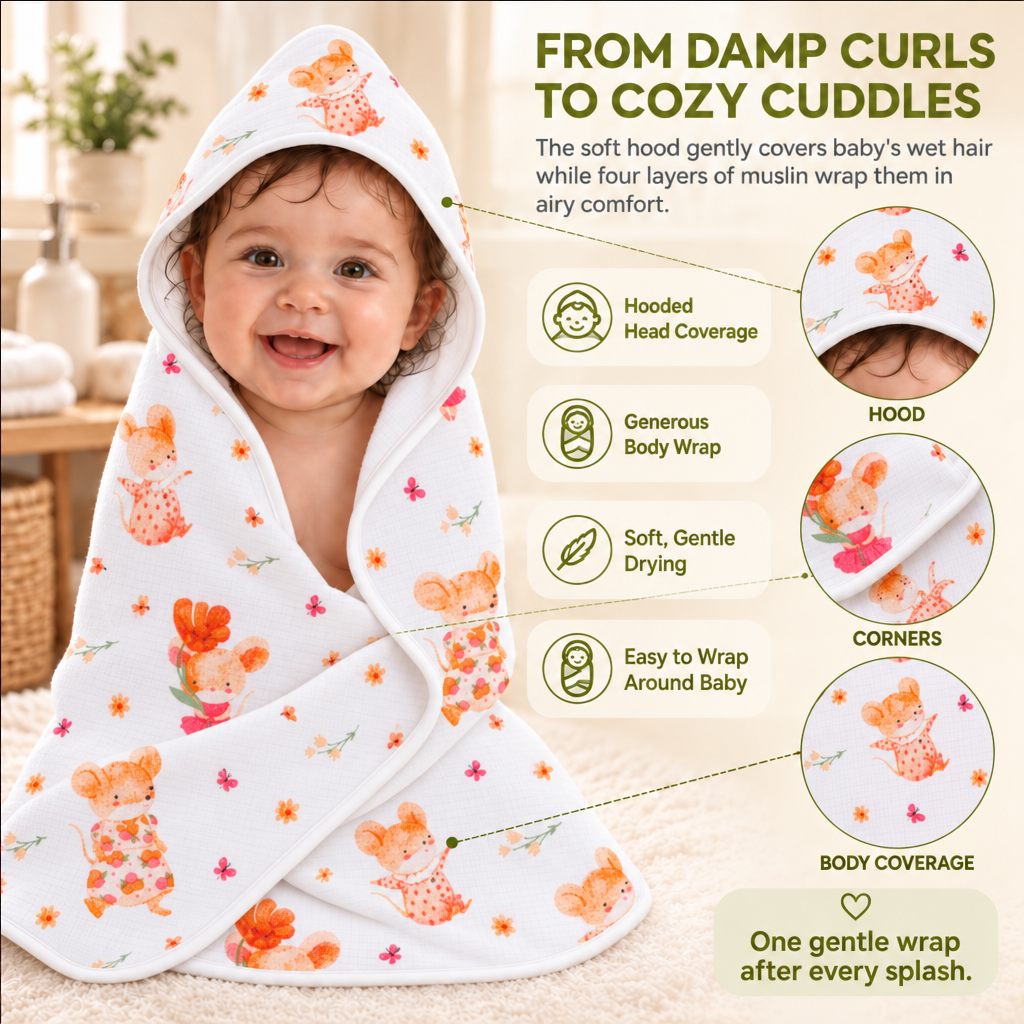 Tiny Whiskers  | Muslin Hooded Baby Towel