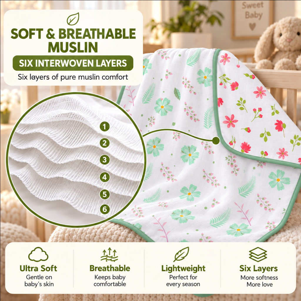 Elva | Reversible Muslin Baby Blanket
