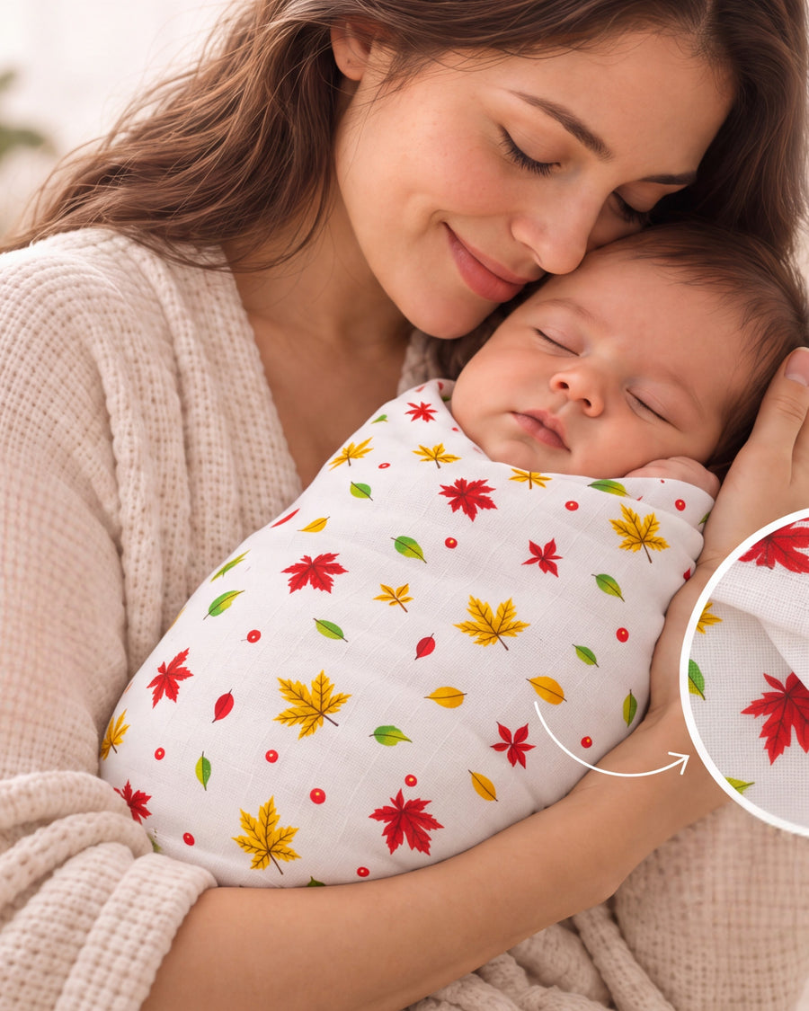 Autumn Breeze | Organic Muslin Baby Swaddle (GOTS Certified)