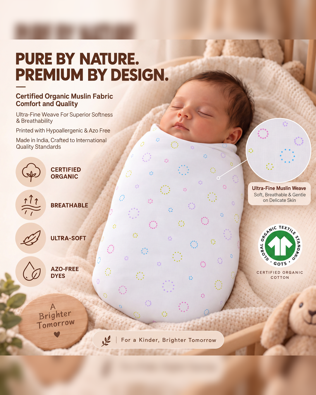 Moon Pebbles| Organic Muslin Baby Swaddle (GOTS Certified)