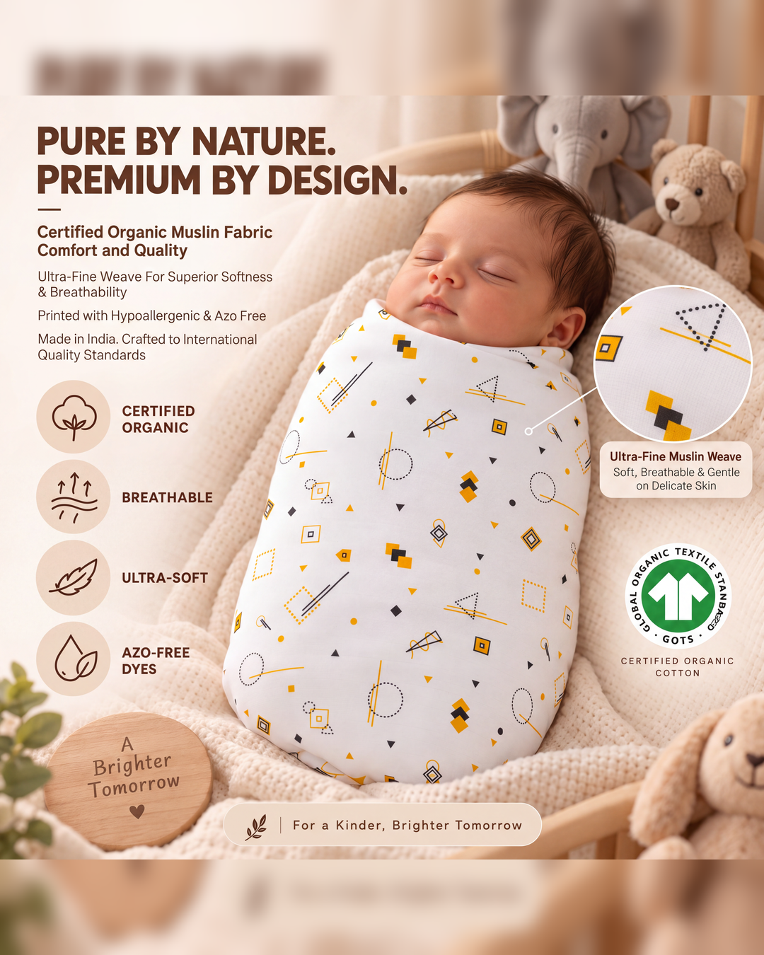 Maple Story | Organic Muslin Baby Swaddle (GOTS Certified)