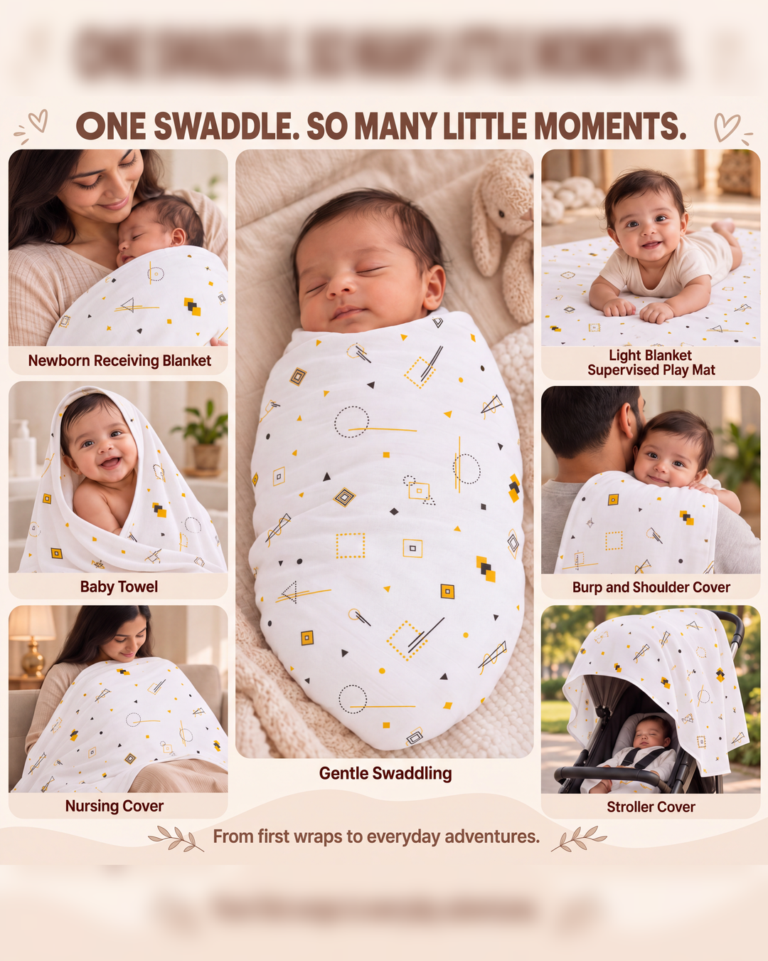 Moon Pebbles| Organic Muslin Baby Swaddle (GOTS Certified)
