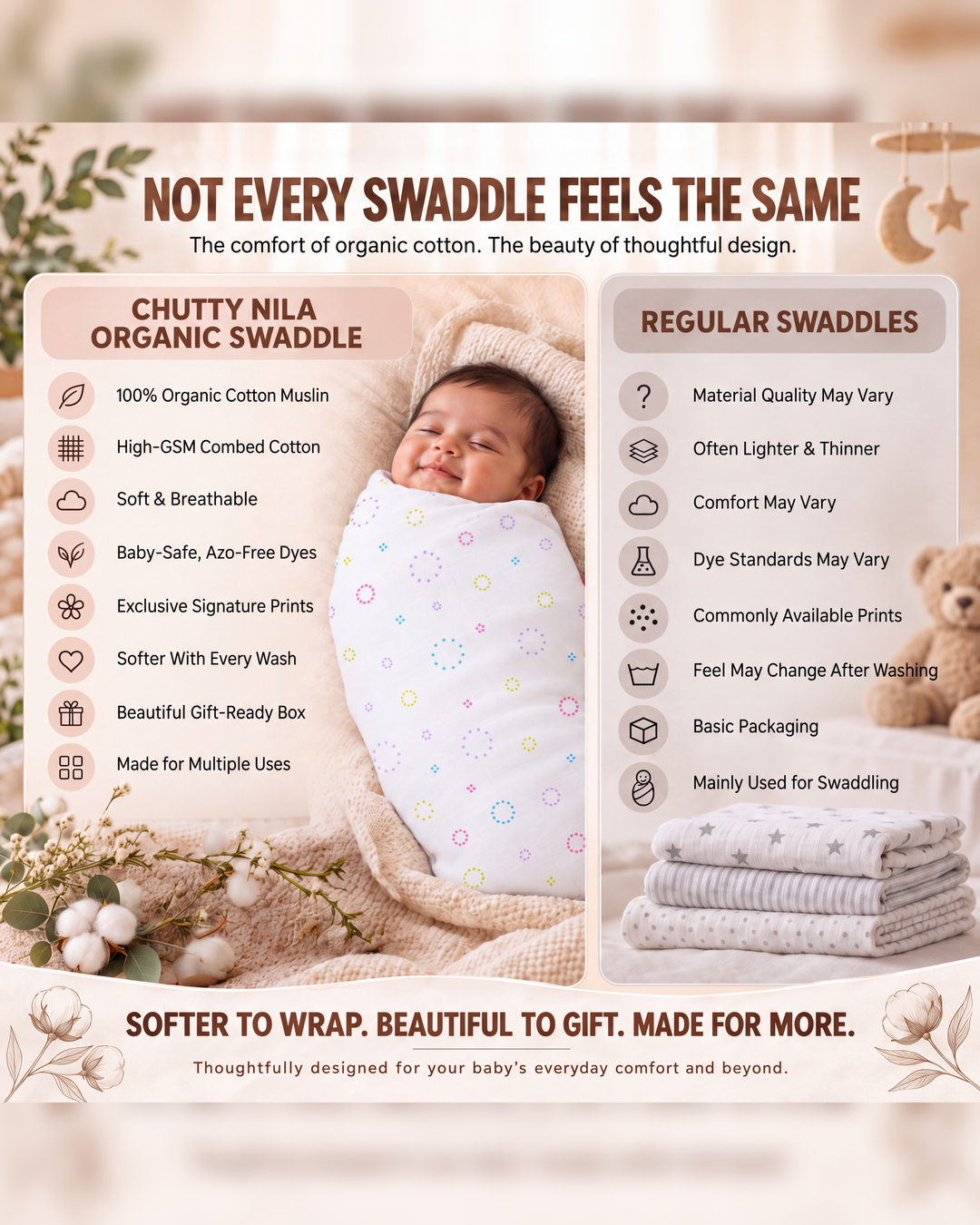 Moon Pebbles| Organic Muslin Baby Swaddle (GOTS Certified)