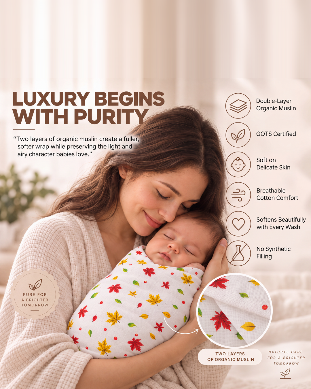 Maple Story | Organic Muslin Baby Swaddle (GOTS Certified)