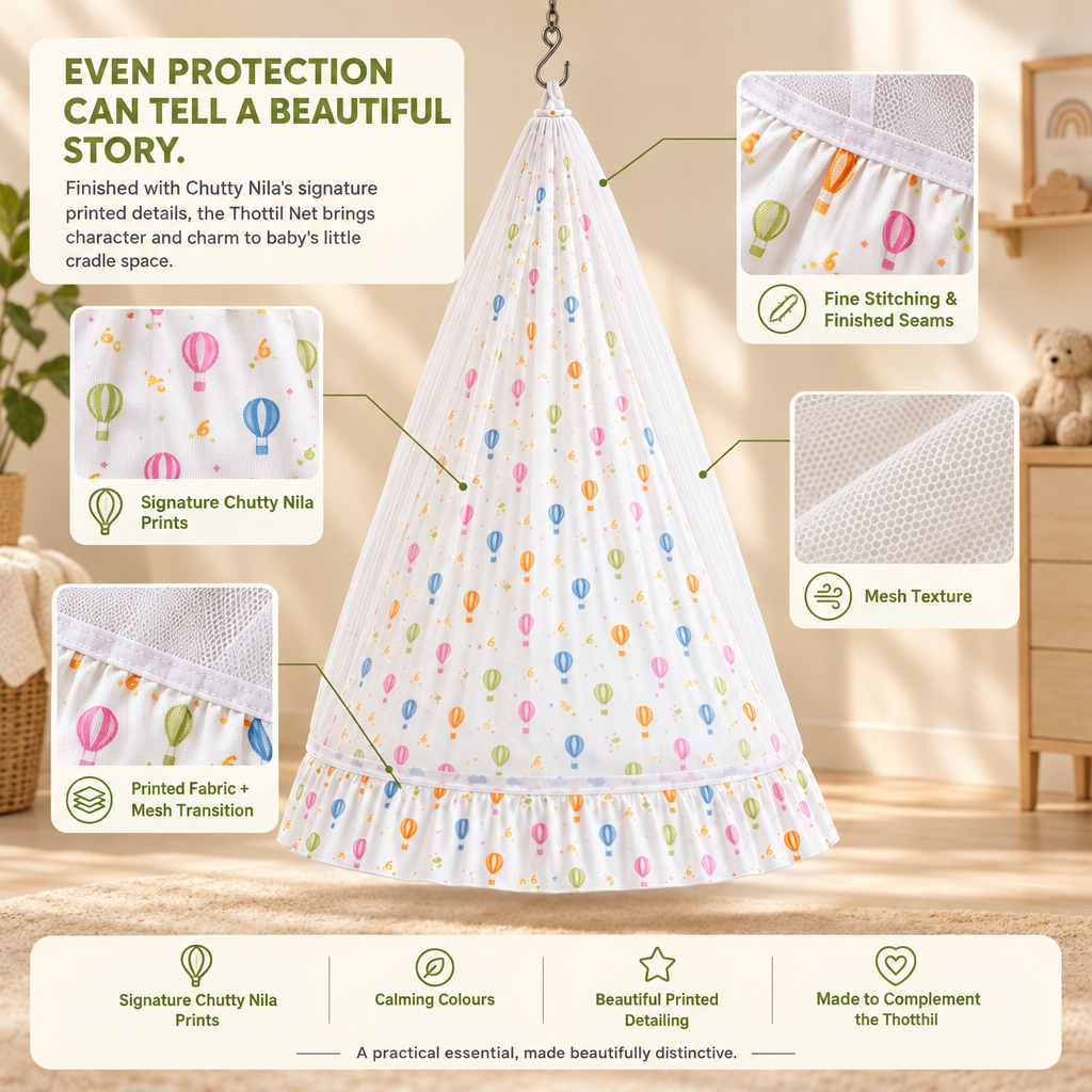 Aira | Printed Cotton Baby Thottil with Net