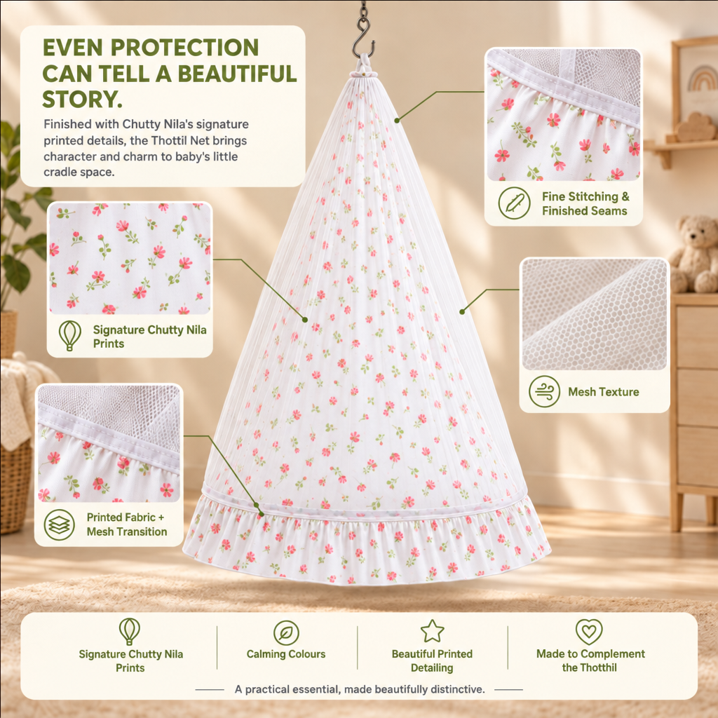 Lullaby | Printed Cotton Baby Thottil with Net